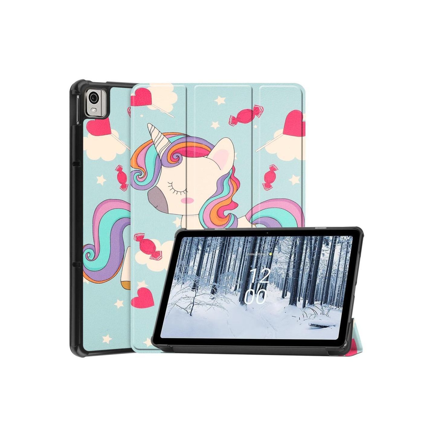 Nokia T21 Trifold Stand Sleep Wake - tabletin suojakotelo - Yksisarvinen