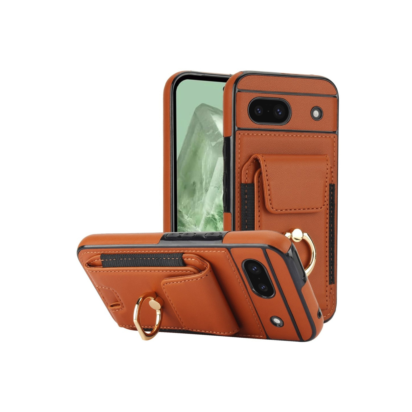 For Google Pixel 8a Kickstand Case Telefonveske med Kortspor - Brun