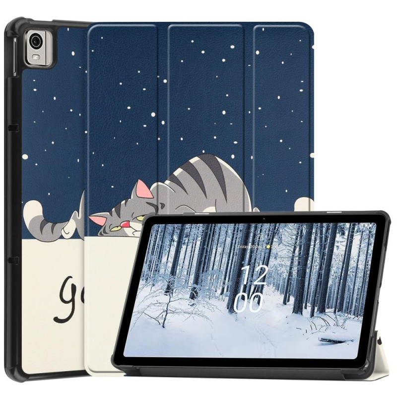 Nokia T21 Trifold Stand Sleep Wake Tablet Kansi Suojakuori - Cat