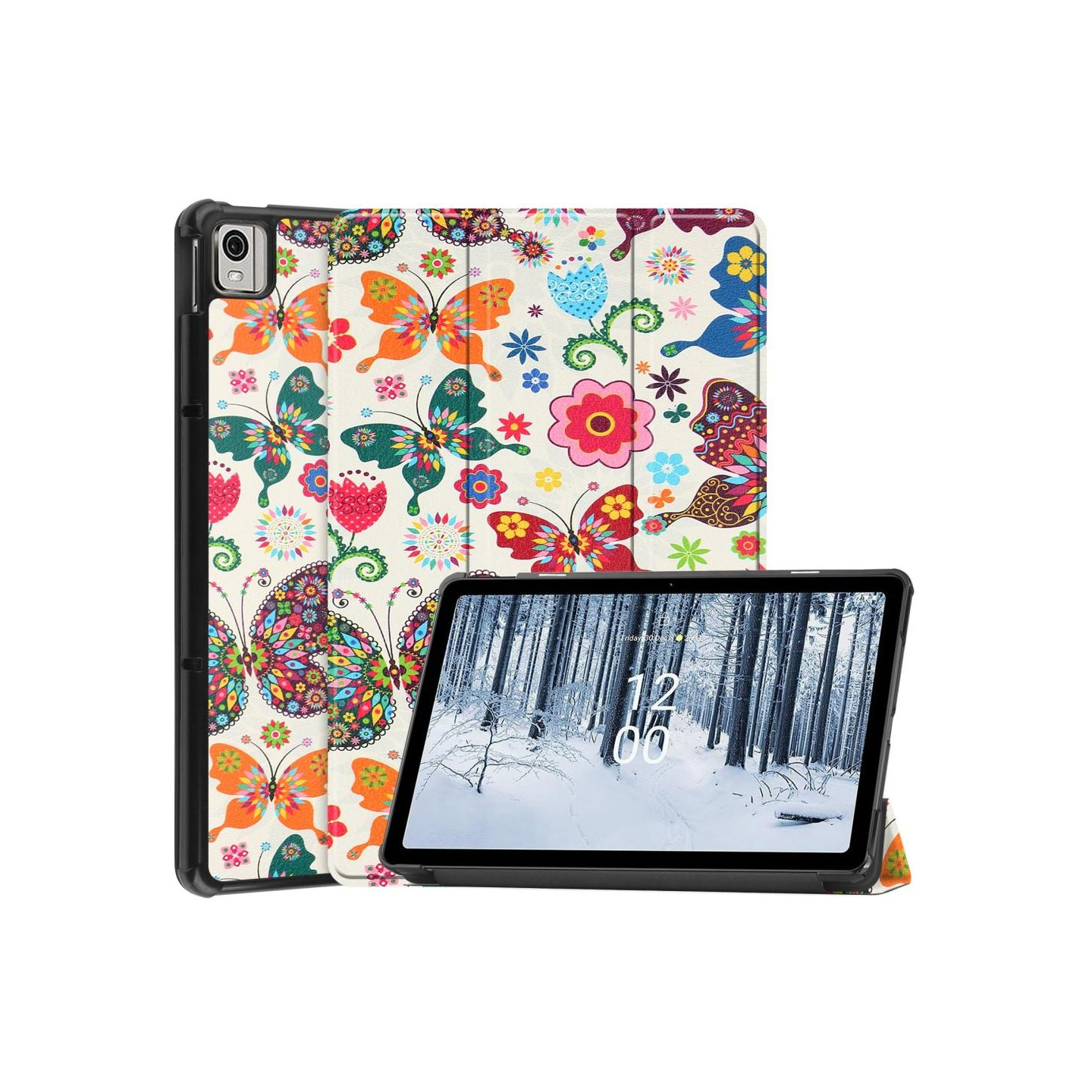 Nokia T21 Trifold Stand Sleep Wake Tablet Cover Case - Butterflies