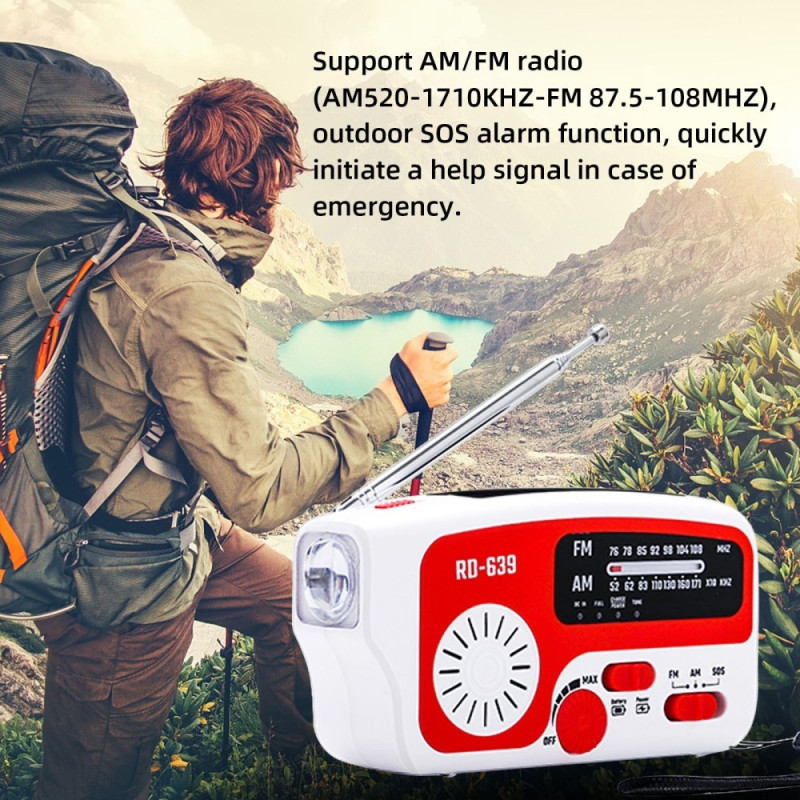 AM/FM hätäradio Käsikampi taskulamppu SOS aurinkokenno PowerBank USB