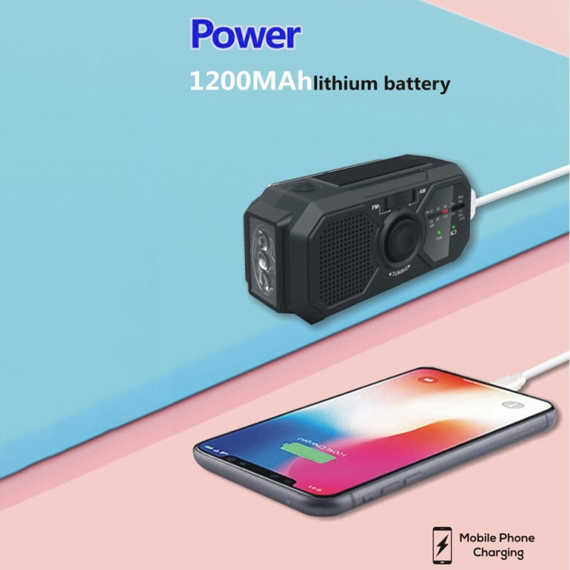Weather AM / FM Radio Solar Hand Crank 1200mAh PowerBank Flashlight