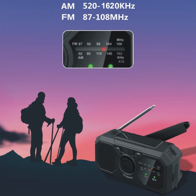 Weather AM / FM Radio Solar Hand Crank 1200mAh PowerBank Flashlight