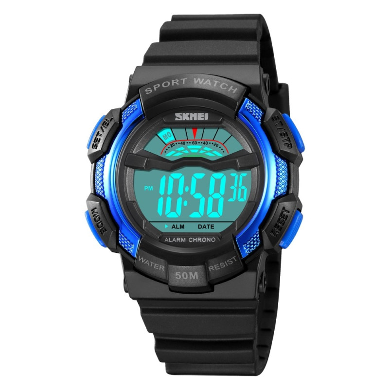 SKMEI 50m Waterproof Wristwatch Clock - Black+Blue/White Dial