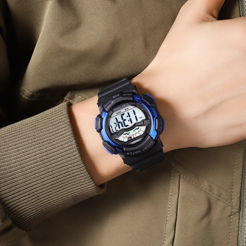 SKMEI 50m Waterproof Wristwatch Clock - Black+Blue/White Dial