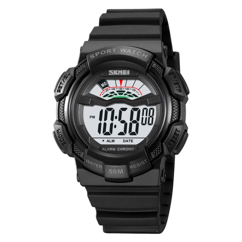 SKMEI 50m Waterproof Wristwatch Clock - Black / White Dial