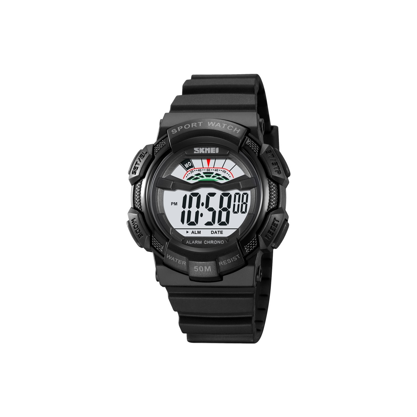 SKMEI 50m Waterproof Wristwatch Clock - Black / White Dial