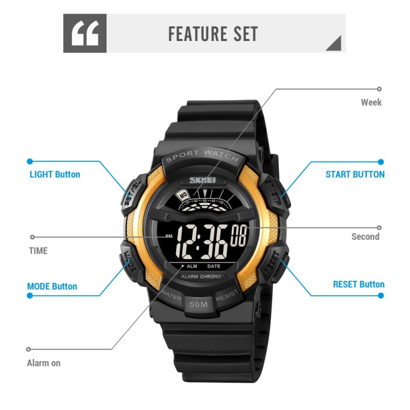 SKMEI 50m Waterproof Wristwatch Clock - Black / White Dial