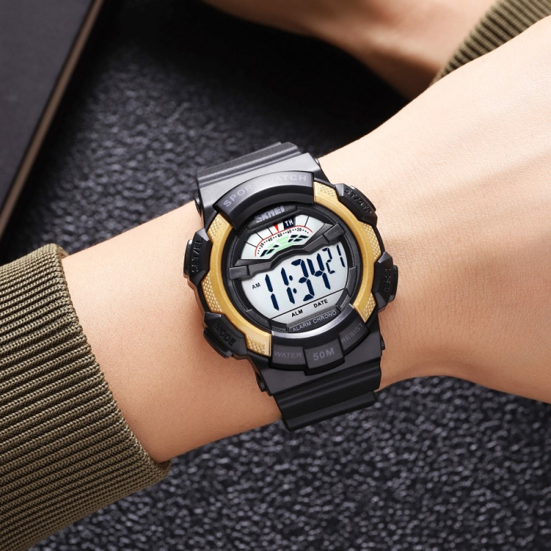 SKMEI 50m Waterproof Wristwatch Clock - Black+Yellow