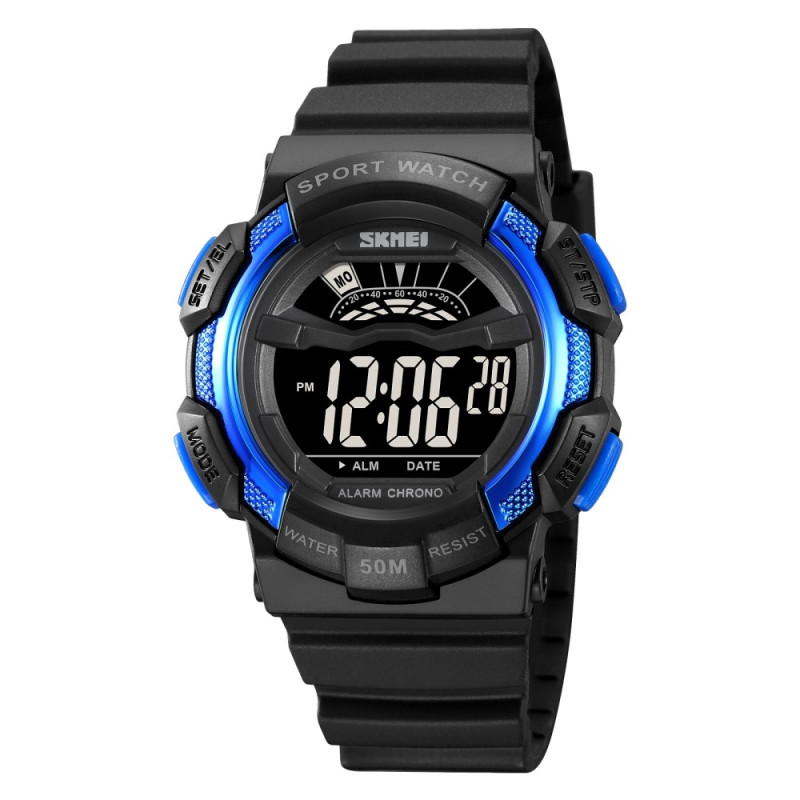 SKMEI 50m Waterproof Wristwatch Clock - Black+Blue / Black Dial