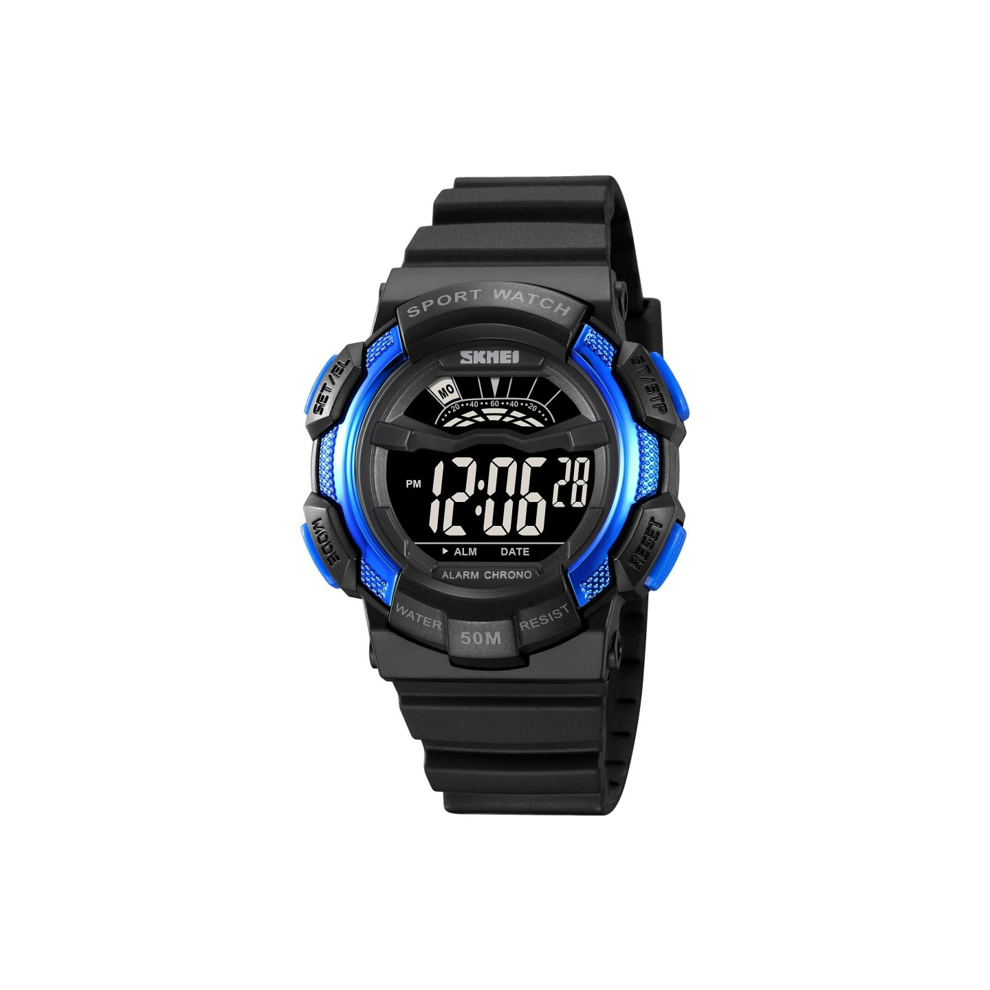 SKMEI 50m Waterproof Wristwatch Clock - Black+Blue / Black Dial
