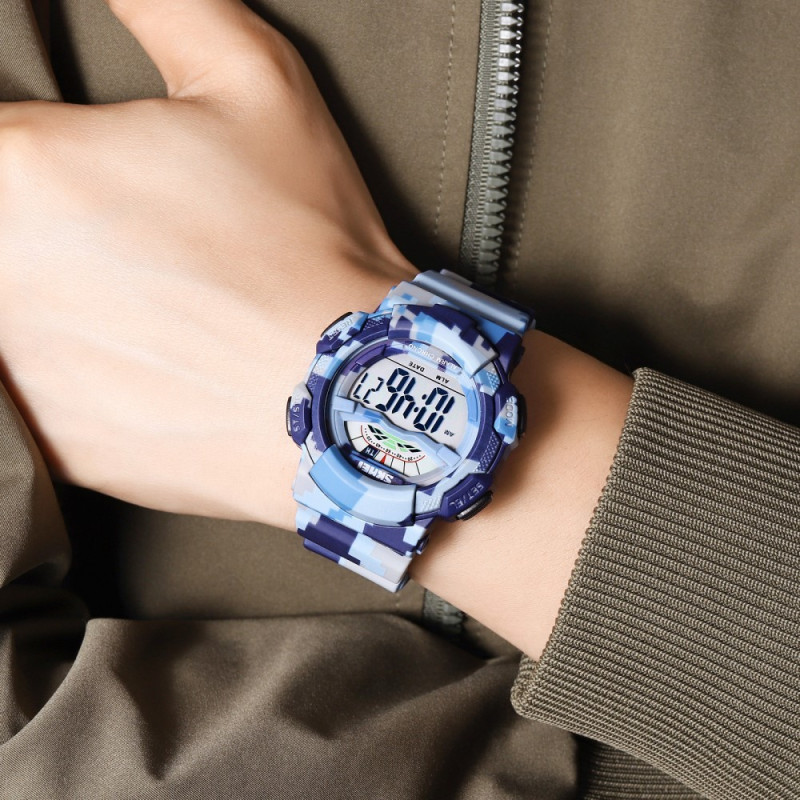 SKMEI 50m Waterproof Wristwatch Clock - Blue Camouflage