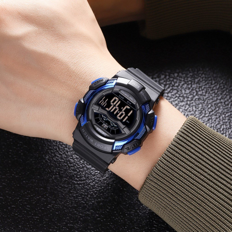 SKMEI 50m Waterproof Wristwatch Clock - Black+Blue / Black Dial