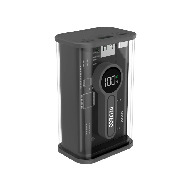 Deltaco Transparent powerbank med hurtig opladning 10.000 mAh