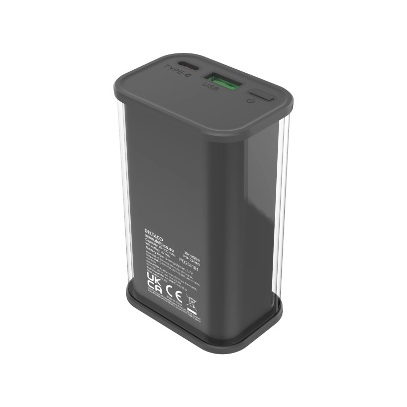 Deltaco Transparent virtapankki pikalatauksella 10 000 mAh