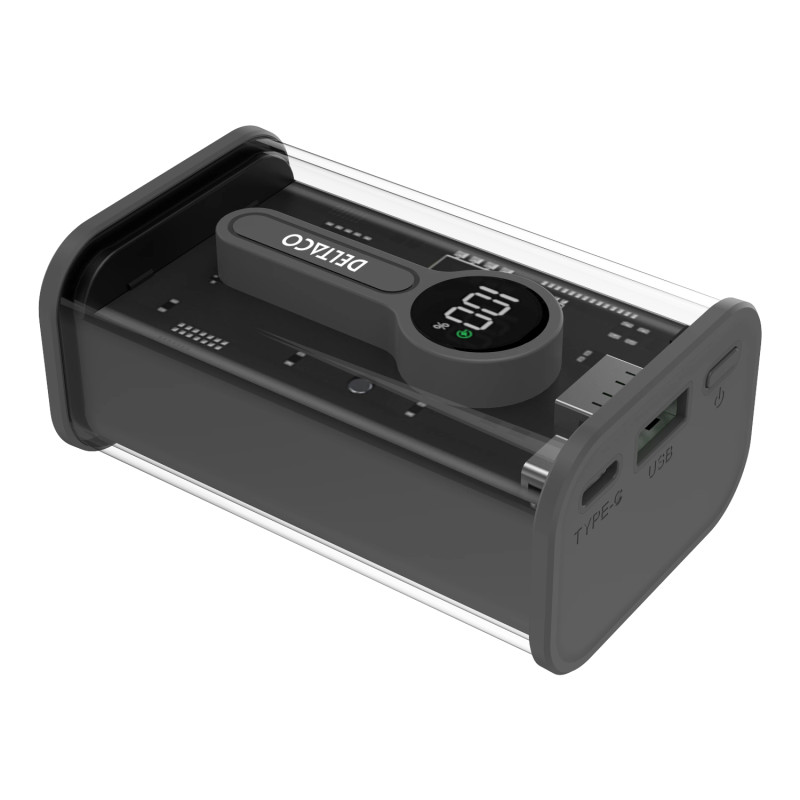 Deltaco Transparent strømbank med hurtiglading 10.000 mAh