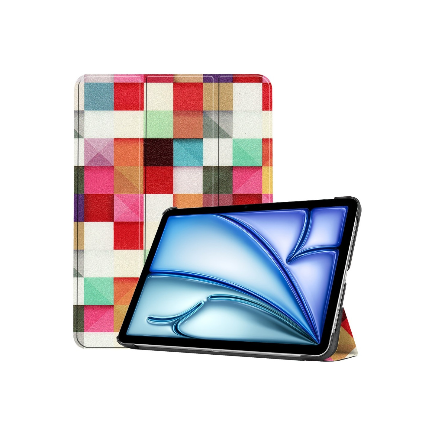 For iPad Air 11 (2024) Case Tri - fold Stand Tablet Cover - Triangle Grid