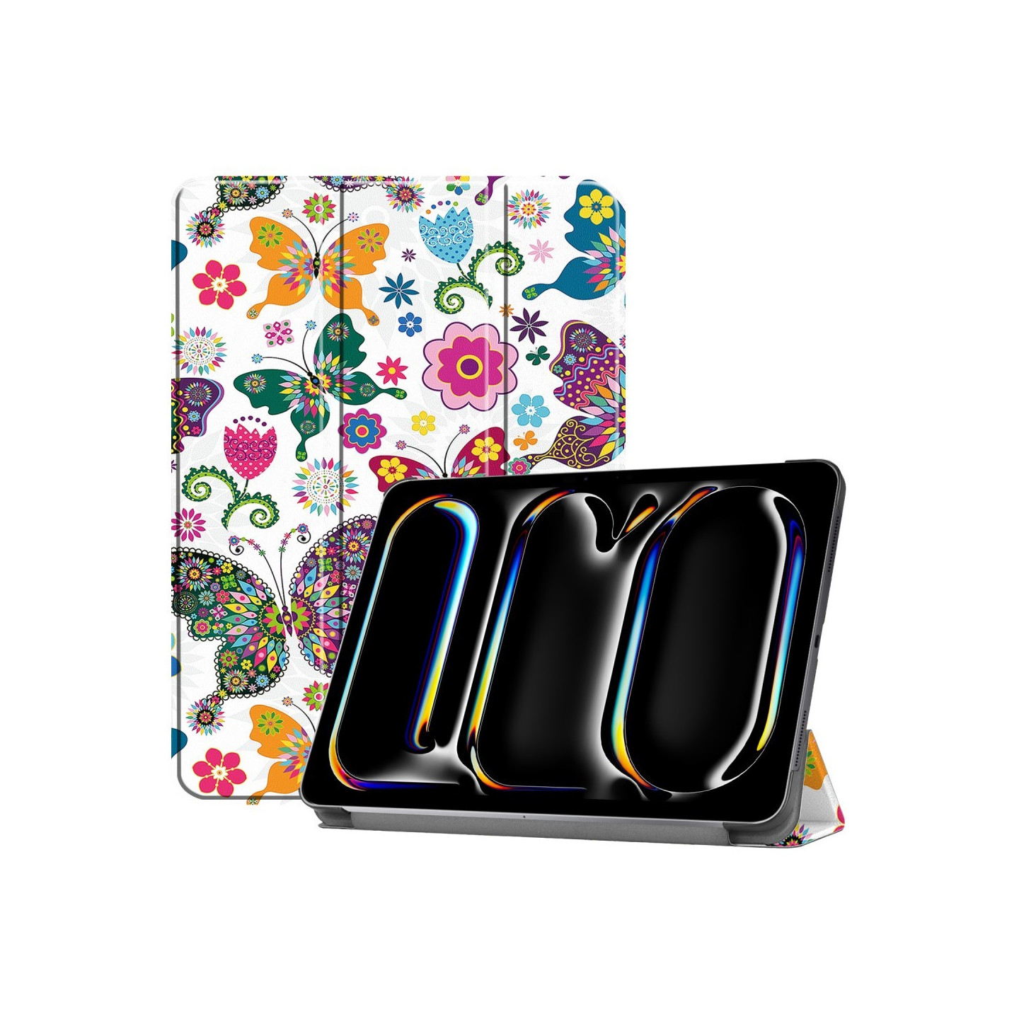 For iPad Pro 11 (2024) Case Tri - fold Stand Tablet Cover - Butterflies