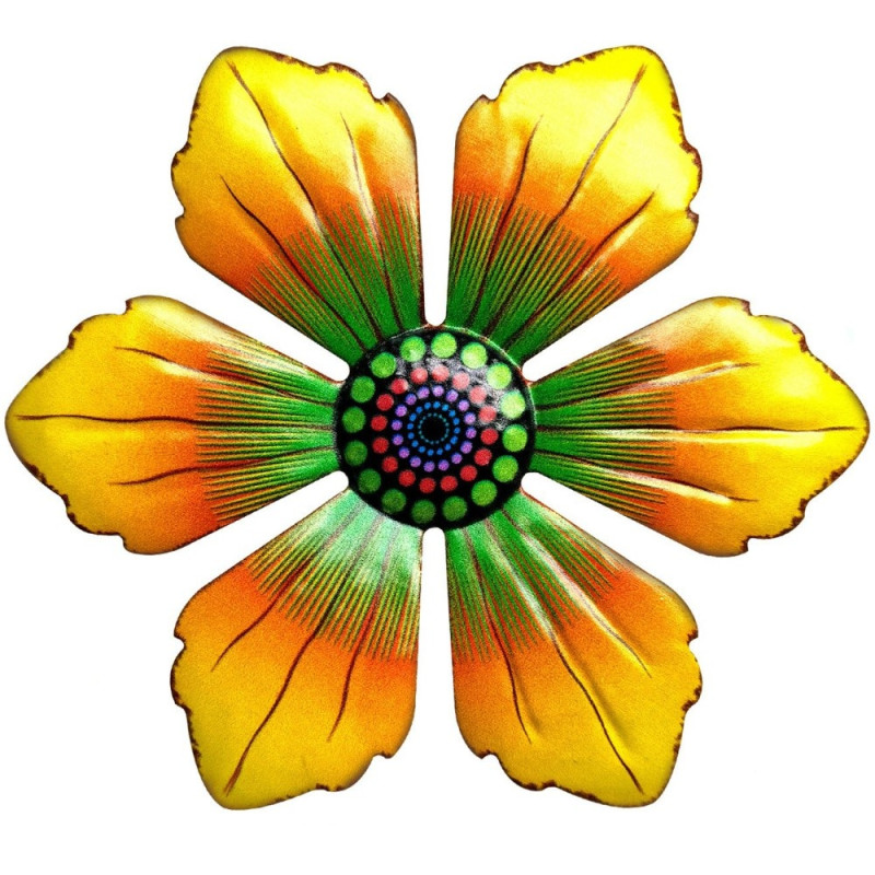 Flower Metal Wall Decor Garden Ornament 15x15x0.8cm - Yellow