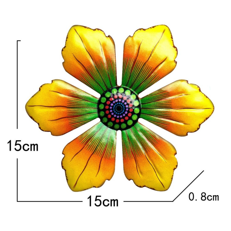 Flower Metal Wall Decor Garden Ornament 15x15x0.8cm - Yellow