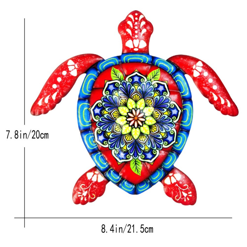 Turtle Iron Wall Decal Garden Ornament 21.5x20cm - Red