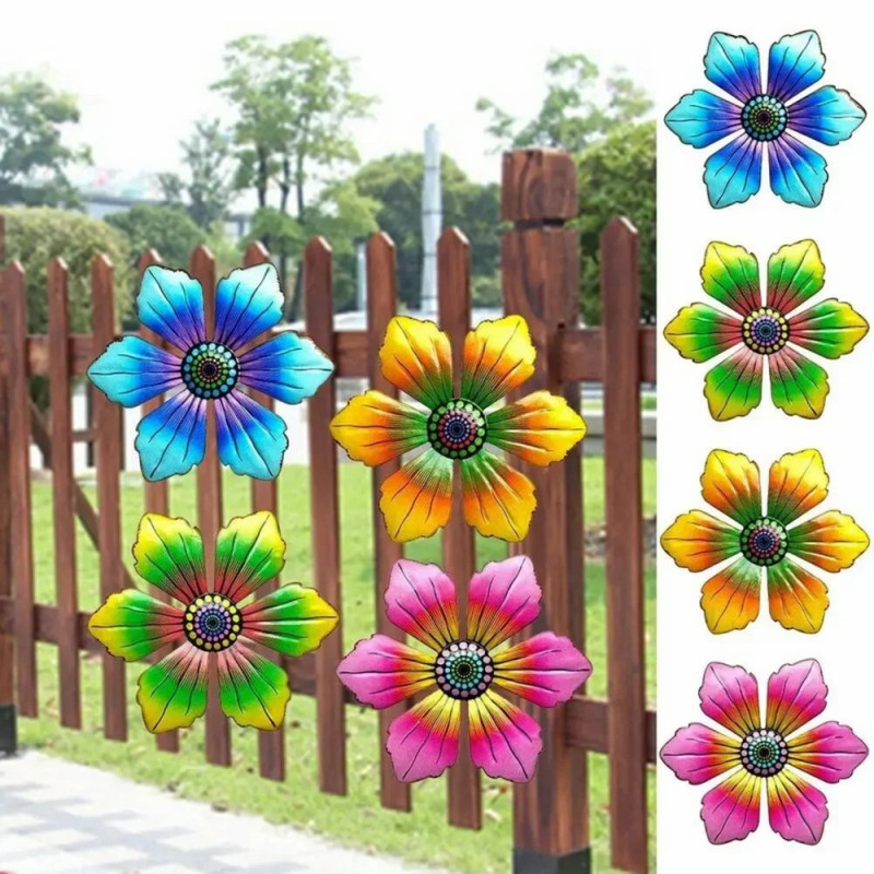 Flower Metal Wall Decor Garden Ornament 15x15x0.8cm - Red