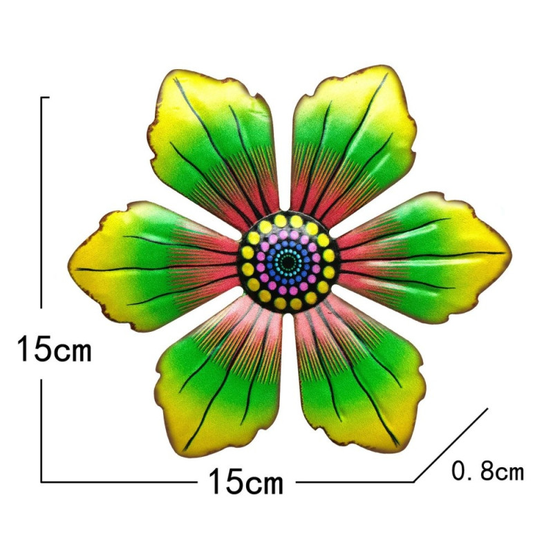 Flower Metal Wall Decor Garden Ornament 15x15x0.8cm - Green