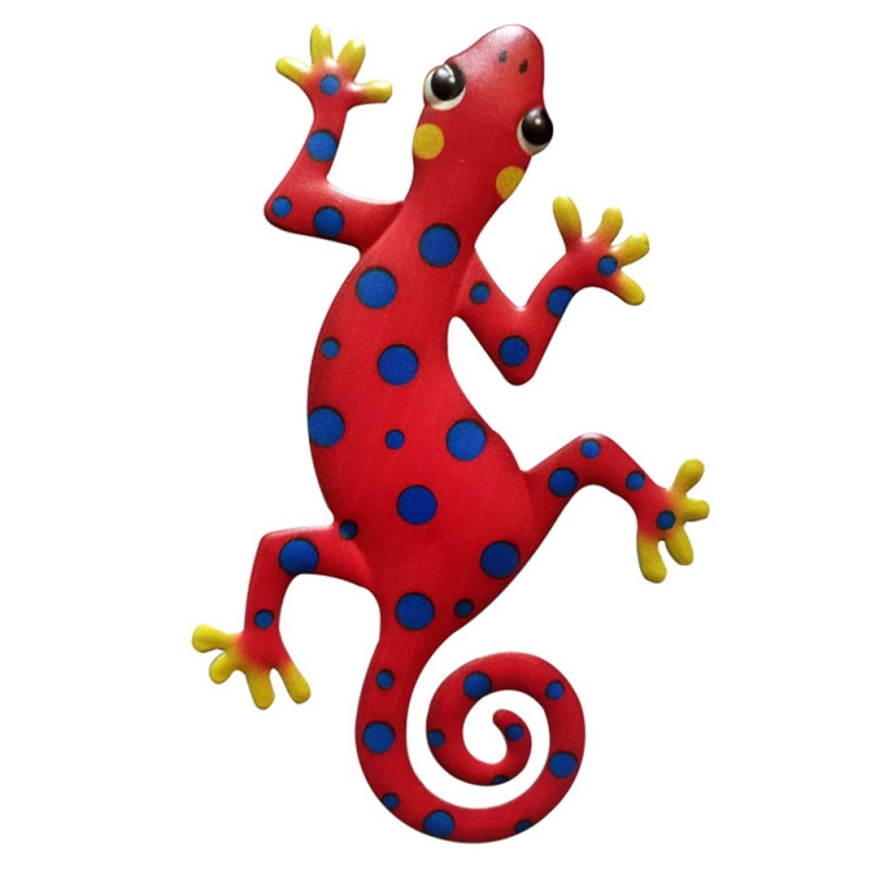 Gecko Lizard Wall Decal Garden Ornament 13x22cm - Red/Blue