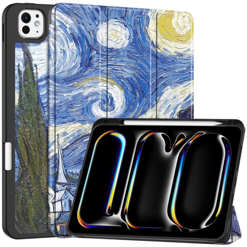 Til iPad Pro 11 (2024) Etui Tre - fold Stativ Tablet Cover med Pen Holder - Painting