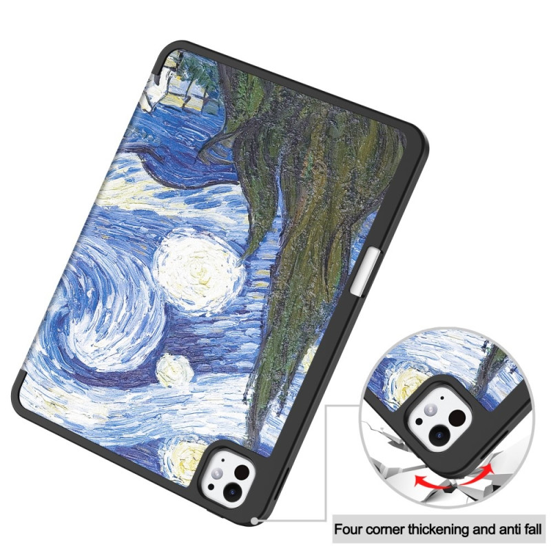 Til iPad Pro 11 (2024) Etui Tre - fold Stativ Tablet Cover med Pen Holder - Painting