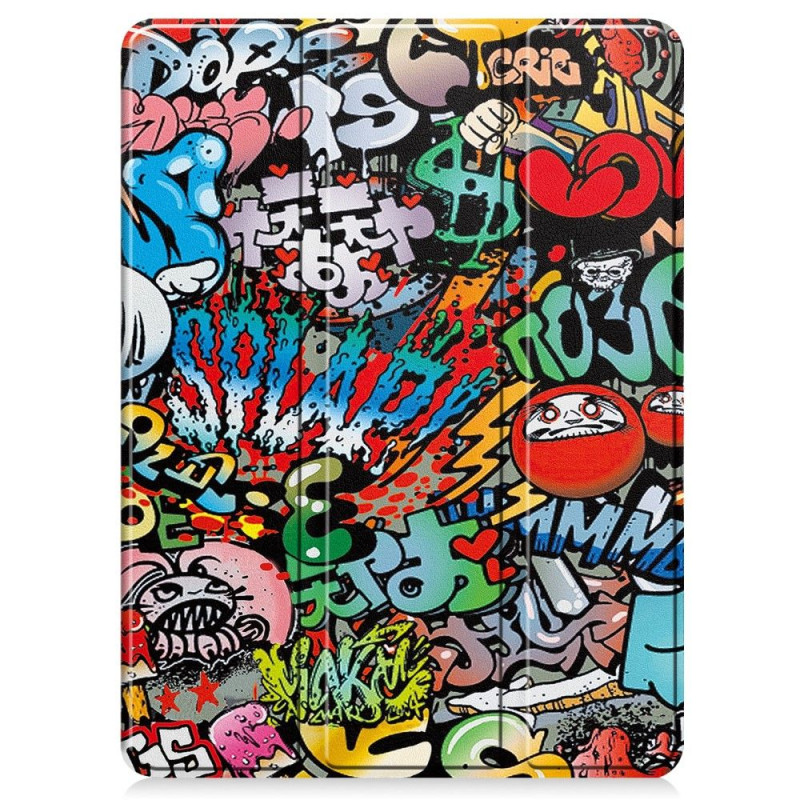 Til iPad Pro 11 (2024) Etui Tre - fold Stativ Tablet Cover med Pen Holder - Graffiti
