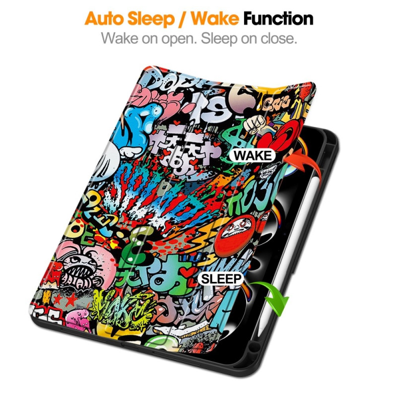 Til iPad Pro 11 (2024) Etui Tre - fold Stativ Tablet Cover med Pen Holder - Graffiti