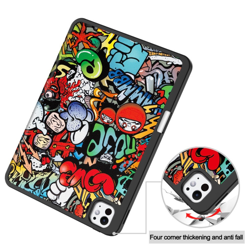 For iPad Pro 11 (2024) Case Tri - fold Stand Tablet Cover with Pen Slot - Graffiti