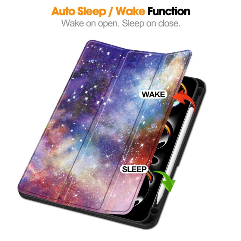 For iPad Pro 11 (2024) Case Tri - fold Stand Tablet Cover with Pen Slot - Galaxy