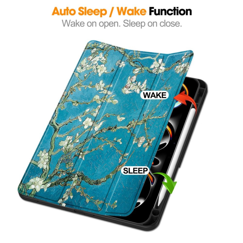 Til iPad Pro 11 (2024) Etui Tre - fold Stativ Tablet Cover med Pen Holder - Blossom