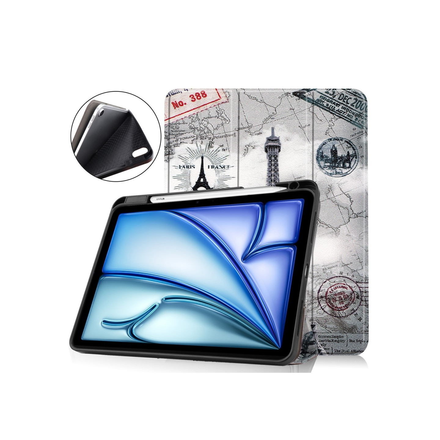 For iPad Air 11 (2024) Case Tri - fold Stand Tablet Cover with Pen Slot - Tower