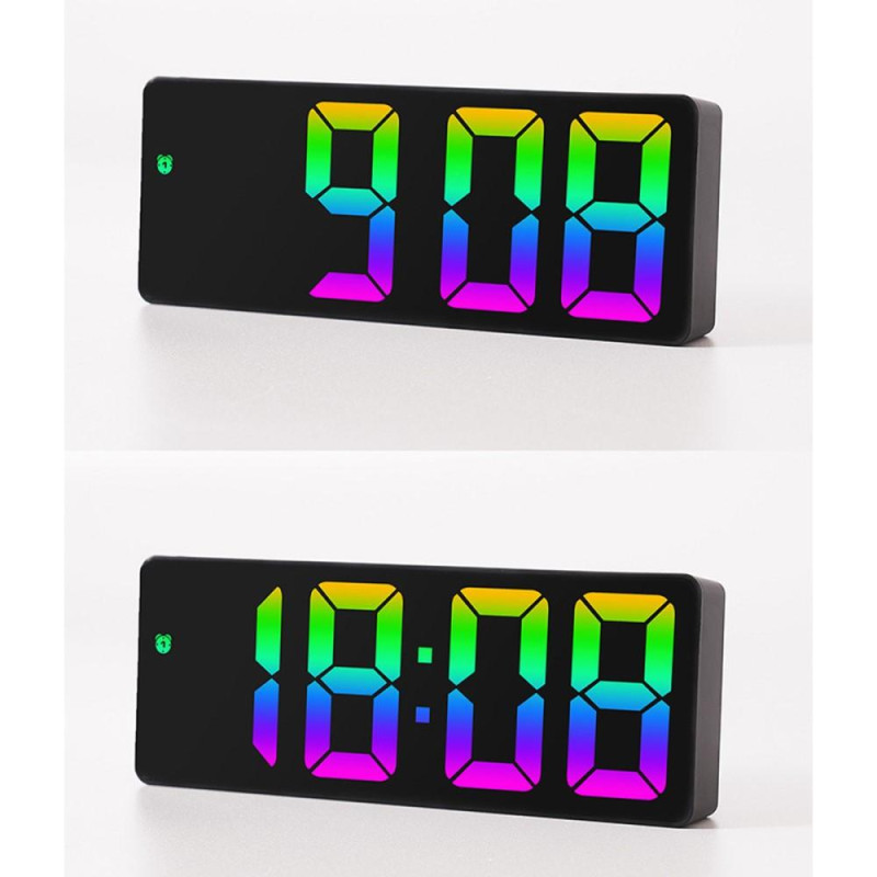 LED Clock Electronic Digital Alarm Clock Colorful Desktop Clock 12 / 24H Display