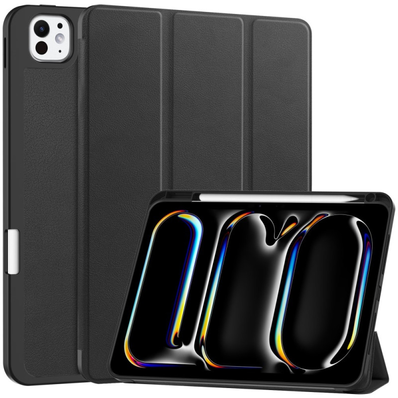 Til iPad Pro 11 (2024) Etui Tre - fold Stativ Tablet Cover med Pen Holder - Sort