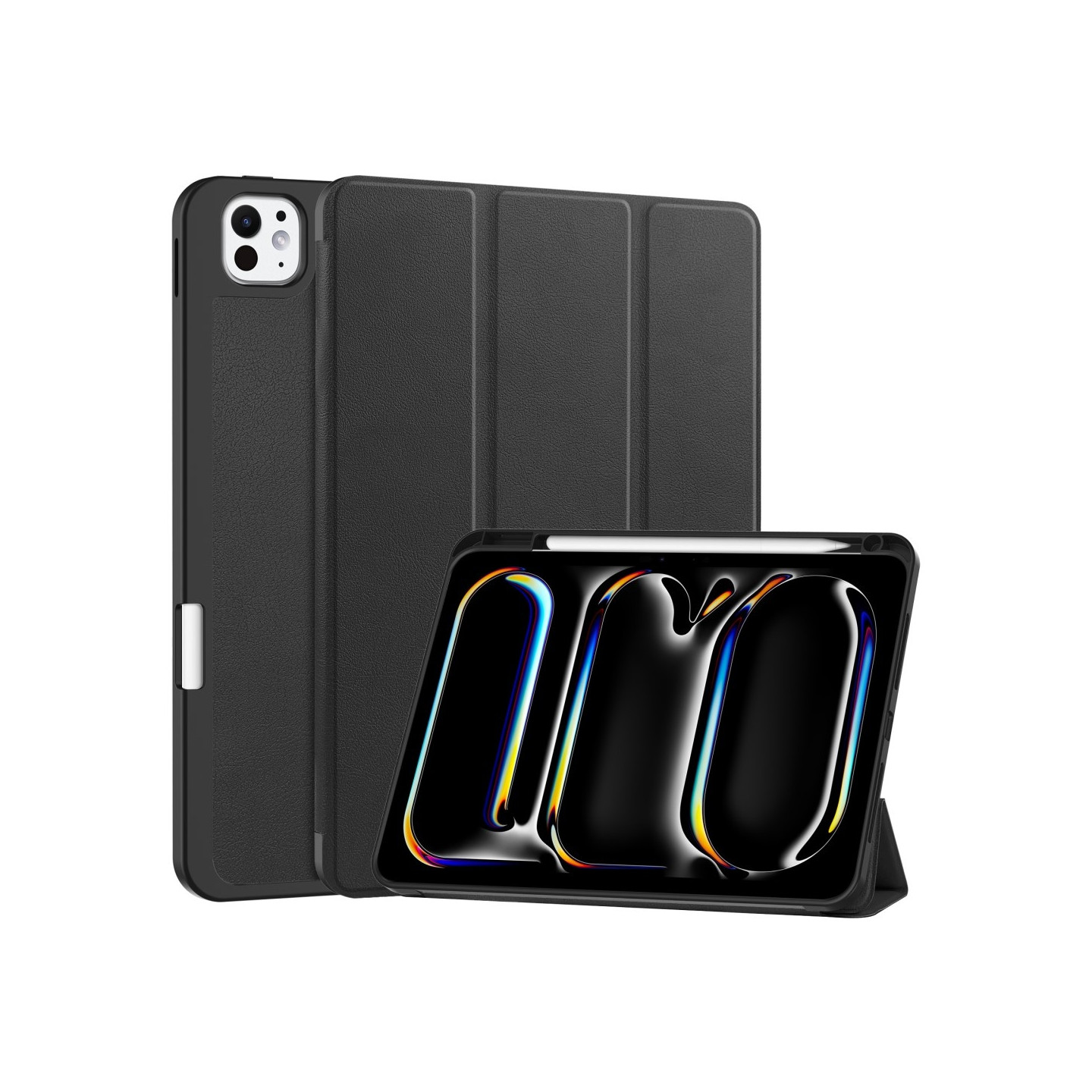 For iPad Pro 11 (2024) Case Tri - fold Stand Tablet Cover with Pen Slot - Black