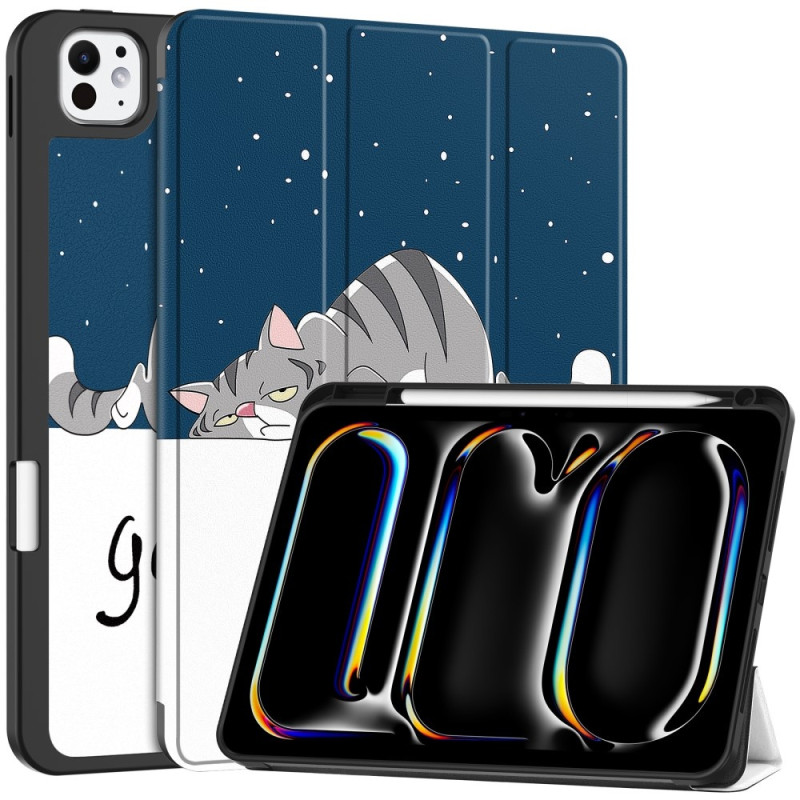 Til iPad Pro 11 (2024) Slim Fit Trifoldbart deksel Pennebrett — Cat