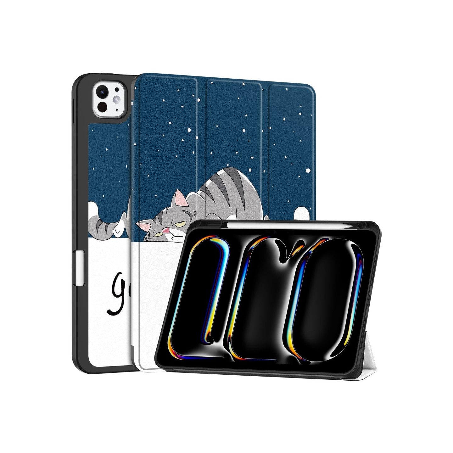 Til iPad Pro 11 (2024) Etui Tre - fold Stativ Tablet Cover med Pen Holder - Cat