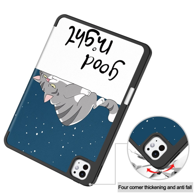 Til iPad Pro 11 (2024) Etui Tre - fold Stativ Tablet Cover med Pen Holder - Cat