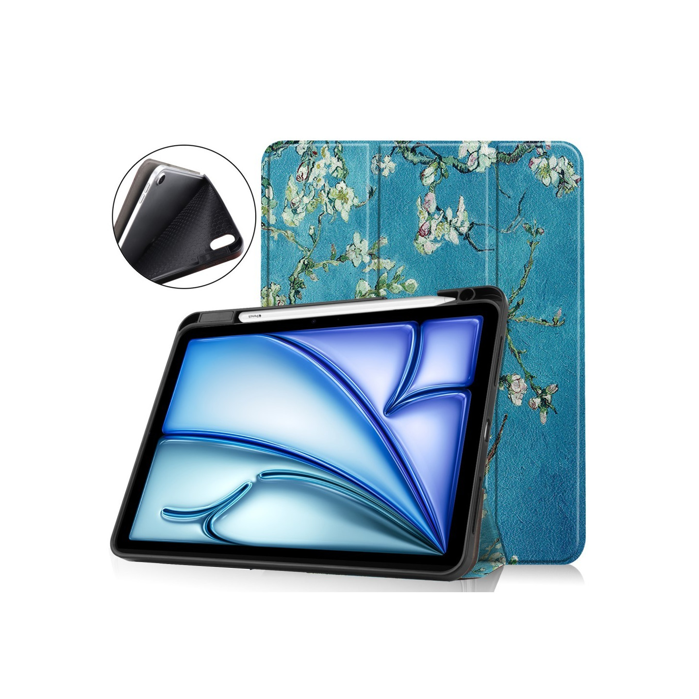 Til iPad Air 11 (2024) Slim Fit Trifoldbart deksel Pennebrett - Blossom