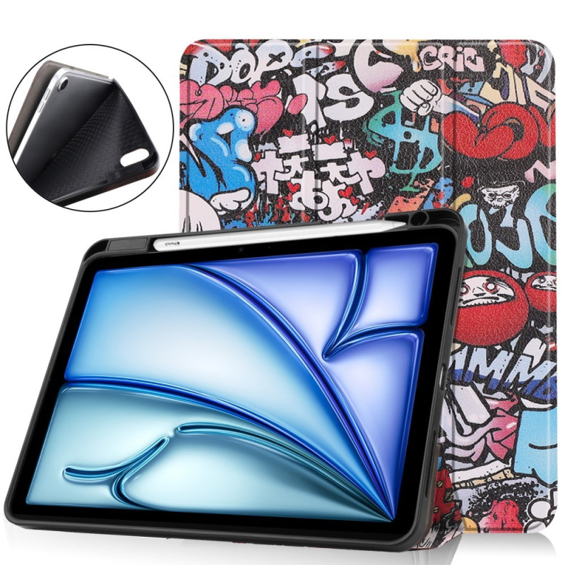 For iPad Air 11 (2024) Case Tri - fold Stand Tablet Cover with Pen Slot - Graffiti