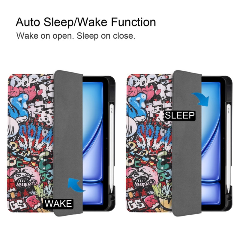 Til iPad Air 11 (2024) Slim Fit Trifoldbart deksel Pennebrett - Graffiti