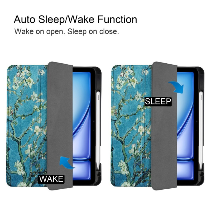 Til iPad Air 11 (2024) Etui Tre - fold Stativ Tablet Cover med Pen Holder - Blossom