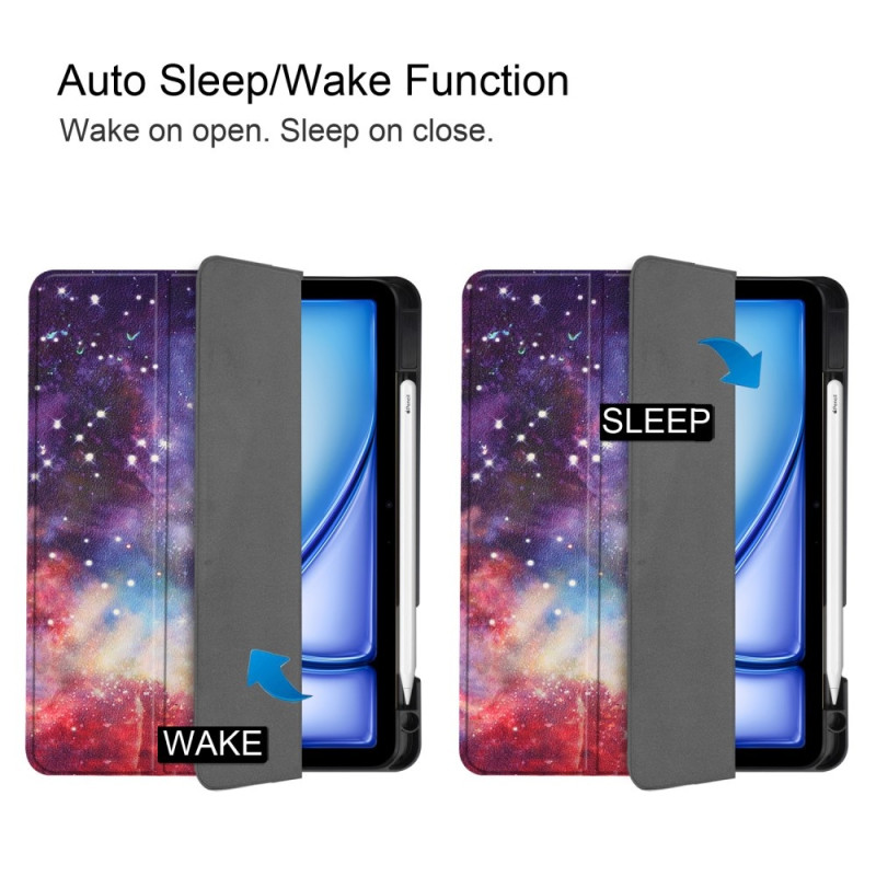 Til iPad Air 11 (2024) Etui Tre - fold Stativ Tablet Cover med Pen Holder - Galaxy