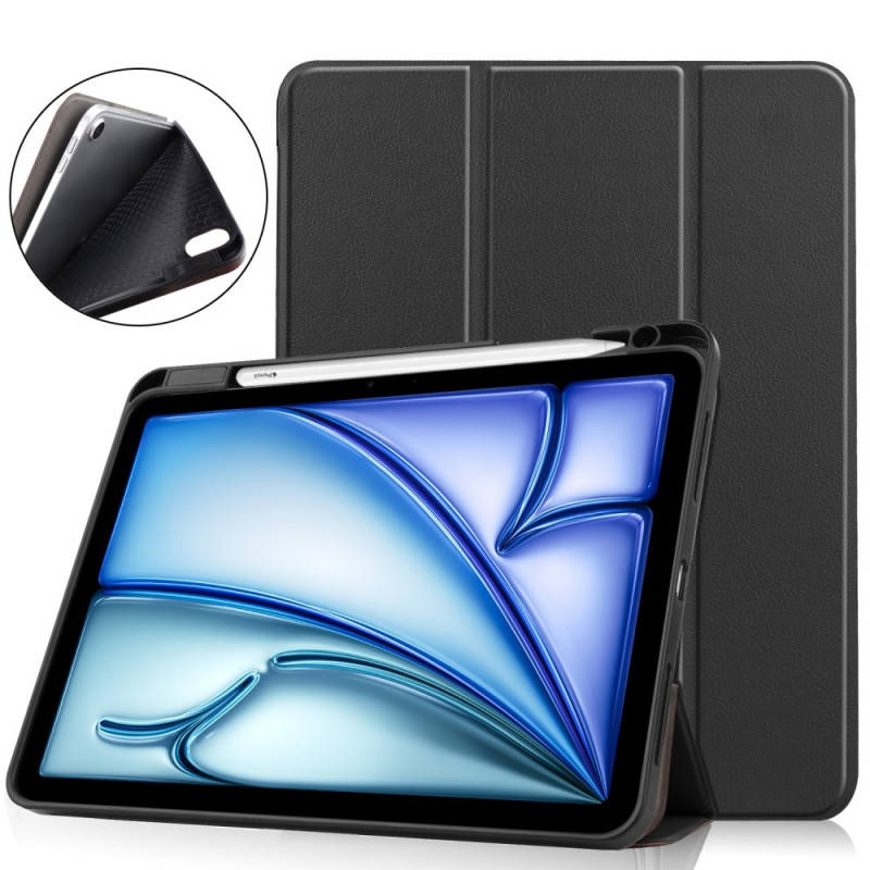 Til iPad Air 11 (2024) Etui Tre - fold Stativ Tablet Cover med Pen Holder - Sort