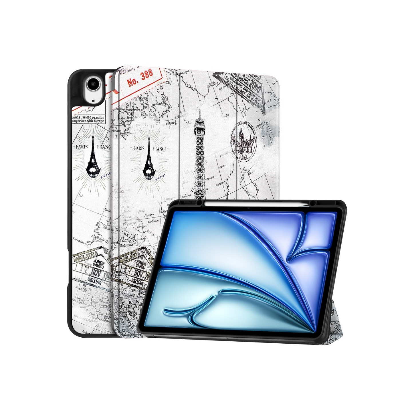 Til iPad Air 13 (2024) Etui Tre - fold Stativ Tablet Cover med Pen Holder - Tower