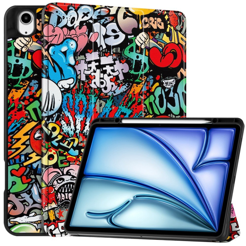 Til iPad Air 13 (2024) Etui Tre - fold Stativ Tablet Cover med Pen Holder - Graffiti